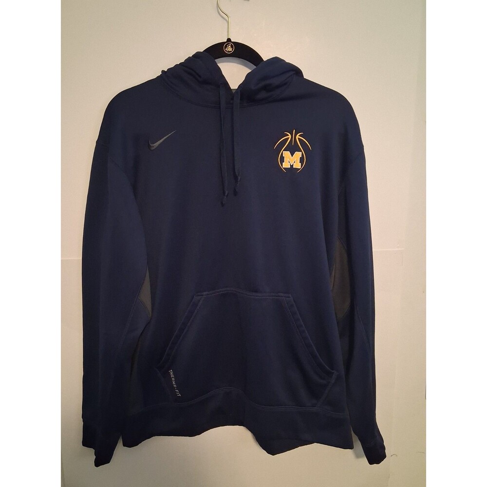 Nike Michigan Wolverines Basketball Therma-FIT Hoodie Sweatshirt Blue Large
